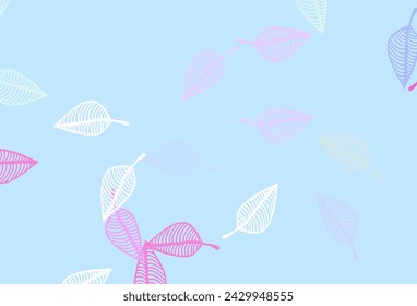 Light Pink, Blue vector hand painted texture. Colorful illustration in doodle style with leaves. Pattern for heads of websites and designs.