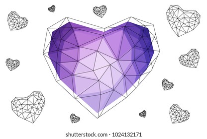 Light Pink, Blue vector heart isolated on white background. Geometric rumpled triangular low poly origami style gradient graphic illustration. Polygonal design for your business.