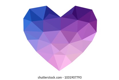 Light Pink, Blue vector heart isolated on white background. Geometric rumpled triangular low poly origami style gradient graphic illustration. Polygonal design for your business.