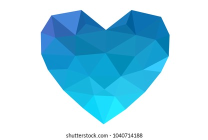Light Pink, Blue vector heart isolated on white background. Geometric rumpled triangular low poly origami style gradient graphic illustration. Polygonal design for your business.