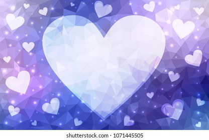 Light Pink, Blue vector heart isolated on white background. Geometric rumpled triangular low poly origami style gradient graphic illustration. Polygonal design for your business.