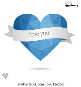 Light Pink, Blue vector heart isolated on white background. Geometric rumpled triangular low poly origami style gradient graphic illustration. Polygonal design for your business.
