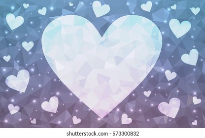 Light Pink, Blue vector heart isolated on white background. Geometric rumpled triangular low poly origami style gradient graphic illustration. Polygonal design for your business.