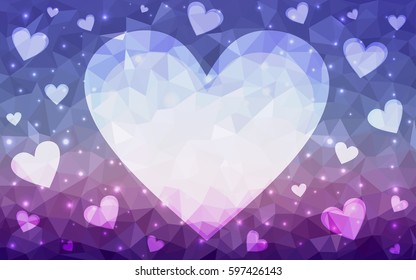 Light Pink, Blue vector heart isolated on white background. Geometric rumpled triangular low poly origami style gradient graphic illustration. Polygonal design for your business.
