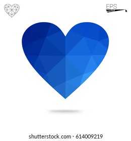 Light Pink, Blue vector heart isolated on white background. Geometric rumpled triangular low poly origami style gradient graphic illustration. Polygonal design for your business.