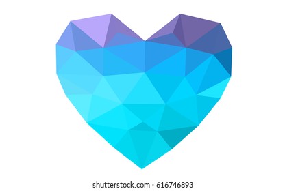 Light Pink, Blue vector heart isolated on white background. Geometric rumpled triangular low poly origami style gradient graphic illustration. Polygonal design for your business.