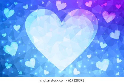 Light Pink, Blue vector heart isolated on white background. Geometric rumpled triangular low poly origami style gradient graphic illustration. Polygonal design for your business.