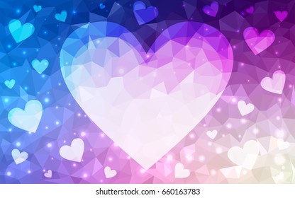 Light Pink, Blue vector heart isolated on white background. Geometric rumpled triangular low poly origami style gradient graphic illustration. Polygonal design for your business.