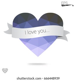 Light Pink, Blue vector heart isolated on white background. Geometric rumpled triangular low poly origami style gradient graphic illustration. Polygonal design for your business.