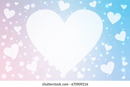 Light Pink, Blue vector heart isolated on white background. Geometric rumpled triangular low poly origami style gradient graphic illustration. Polygonal design for your business.