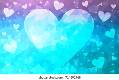 Light Pink, Blue vector heart isolated on white background. Geometric rumpled triangular low poly origami style gradient graphic illustration. Polygonal design for your business.