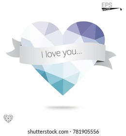 Light Pink, Blue vector heart isolated on white background. Geometric rumpled triangular low poly origami style gradient graphic illustration. Polygonal design for your business.