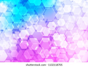 Light Pink, Blue vector hexagon mosaic background. hexagonal geometric sample with gradient.  A completely new design for your business.