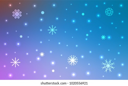 Light Pink, Blue vector layout with bright snowflakes. Snow on blurred abstract background with gradient. The template can be used as a new year background.