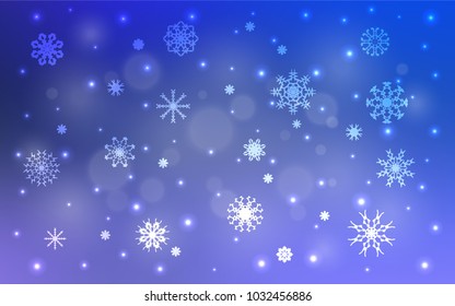 Light Pink, Blue vector layout with bright snowflakes. Decorative shining illustration with snow on abstract template. New year design for your ad, poster, banner.