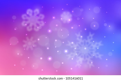 Light Pink, Blue vector layout with bright snowflakes. Snow on blurred abstract background with gradient. The pattern can be used for year new  websites.