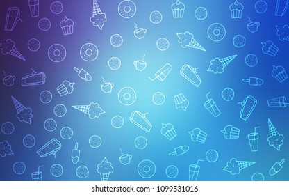 Light Pink, Blue vector layout with sweet desserts. Beautiful colored illustration with candies in doodle style. Template of children's food in cafe.