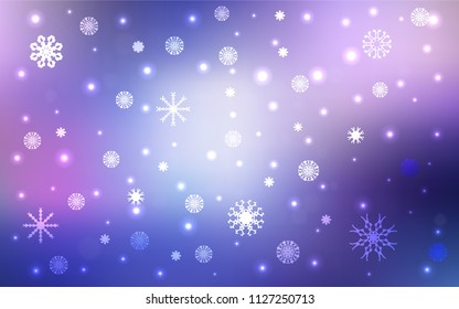 Light Pink, Blue vector layout with bright snowflakes. Decorative shining illustration with snow on abstract template. The pattern can be used for new year leaflets.