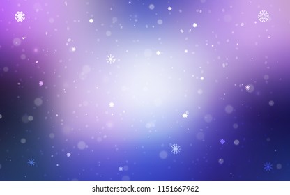 Light Pink, Blue vector layout with bright snowflakes. Decorative shining illustration with snow on abstract template. The pattern can be used for year new  websites.
