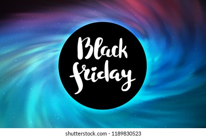 Light Pink, Blue vector layout with a black hole, universe. Colorful black hole with shining night sky stars. Black Friday design for ads, commercials.