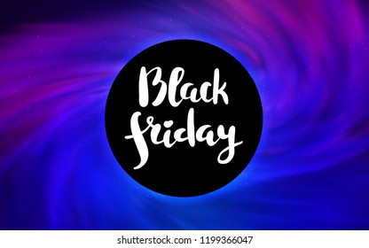 Light Pink, Blue vector layout with a black hole, universe. Colorful illustration of a black hole on a starry backdrop. Backdrop for super sales on Black Friday.