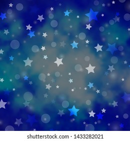 Light Pink, Blue vector layout with circles, stars. Illustration with set of colorful abstract spheres, stars. Design for wallpaper, fabric makers.