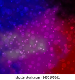 Light Pink, Blue vector layout with circles, stars. Colorful illustration with gradient dots, stars. Texture for window blinds, curtains.