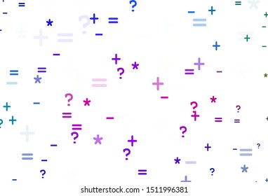 Light Pink, Blue vector layout with algebra elements. Abstract illustration with colored algebra signs. Template for landing page of typography.