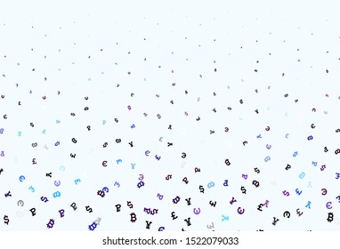 Light Pink, Blue vector layout with banking symbols. Colored symbols of currency on white background. Design for ad, poster, banner of money making.