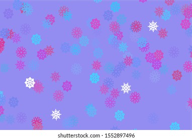 Light Pink, Blue vector layout with bright snowflakes. Decorative shining illustration with snow on abstract template. The pattern can be used for year new  websites.