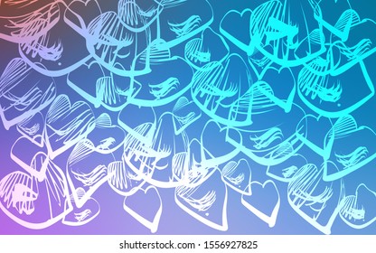 Light Pink, Blue vector layout with sweet hearts. Hearts on blurred abstract background with colorful gradient. Template for Valentine's greeting postcards.