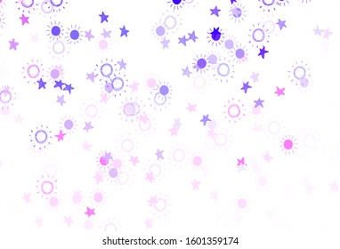 Light Pink, Blue vector layout with stars, suns. Modern geometrical abstract illustration with stars, suns. Pattern for astrology websites.