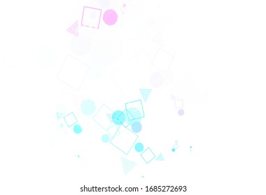 Light Pink, Blue vector layout with circles, lines, rectangles. Illustration with set of colorful circles, triangles, squares. Pattern for commercials.