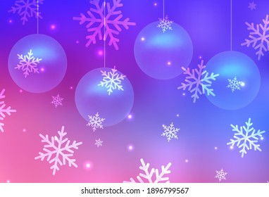 Light Pink, Blue vector layout in New Year style. Abstract illustration with Xmas balls and snowflakes. Pattern for ads, poster, banner of books.