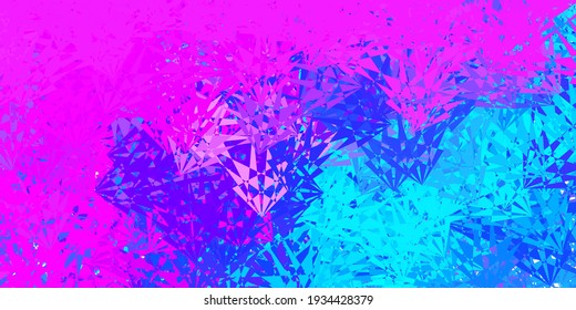 Light pink, blue vector layout with triangle forms. Triangle shapes with colorful gradient in abstract style. Pattern for promotions.