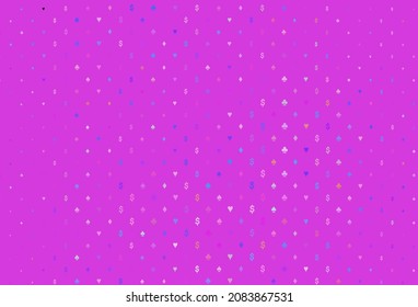 Light pink, blue vector layout with elements of cards. Glitter abstract sketch with isolated symbols of playing cards. Pattern for leaflets of poker games, events.