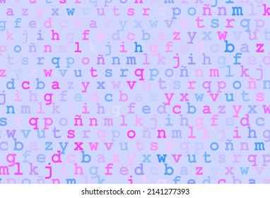 Light pink, blue vector layout with latin alphabet. Modern geometrical illustration with ABC english symbols. The pattern can be used for school, grammar websites.