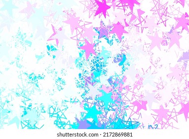 Diseño vectorial azul rosa claro con estrellas brillantes. Estrellas sobre fondo abstracto borroso con gradiente. Patrón para anuncios futuristas, folletos.