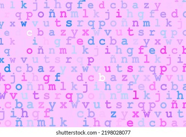Light pink, blue vector layout with latin alphabet. Blurred design in simple style with signs of alphabet. Template can be used as a background for ads of typography.