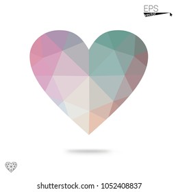 Light Pink, Blue vector love background with heart. Paper note. Valentine's greeting polygonal card. Triangular illustration for your business. Stock template for your design.