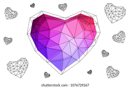 Light Pink, Blue vector love background with heart. Paper note. Valentine's greeting polygonal card. Triangular illustration for your business. Stock template for your design.