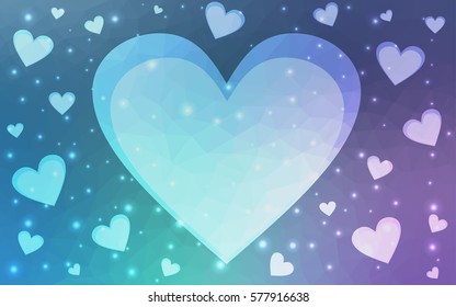 Light Pink, Blue vector love background with heart. Paper note. Valentine's greeting polygonal card. Triangular illustration for your business. Stock template for your design.