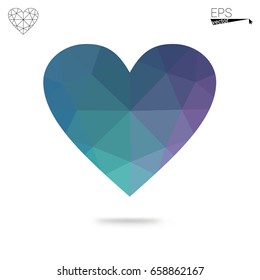 Light Pink, Blue vector love background with heart. Paper note. Valentine's greeting polygonal card. Triangular illustration for your business. Stock template for your design.