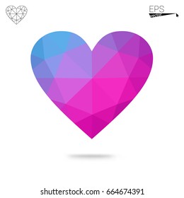 Light Pink, Blue vector love background with heart. Paper note. Valentine's greeting polygonal card. Triangular illustration for your business. Stock template for your design.