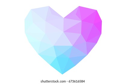 Light Pink, Blue vector love background with heart. Paper note. Valentine's greeting polygonal card. Triangular illustration for your business. Stock template for your design.