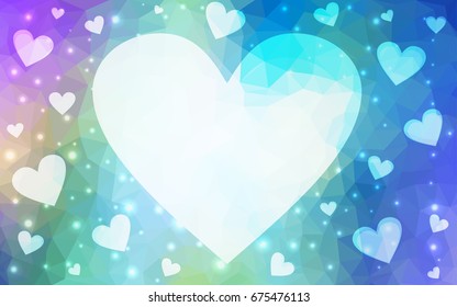 Light Pink, Blue vector love background with heart. Paper note. Valentine's greeting polygonal card. Triangular illustration for your business. Stock template for your design.