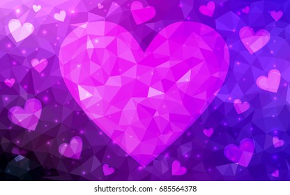 Light Pink, Blue vector love background with heart. Paper note. Valentine's greeting polygonal card. Triangular illustration for your business. Stock template for your design.