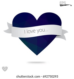 Light Pink, Blue vector love background with heart. Paper note. Valentine's greeting polygonal card. Triangular illustration for your business. Stock template for your design.