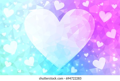 Light Pink, Blue vector love background with heart. Paper note. Valentine's greeting polygonal card. Triangular illustration for your business. Stock template for your design.