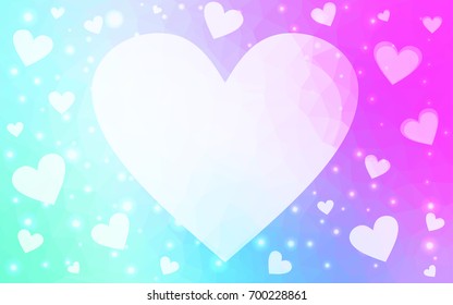 Light Pink, Blue vector love background with heart. Paper note. Valentine's greeting polygonal card. Triangular illustration for your business. Stock template for your design.